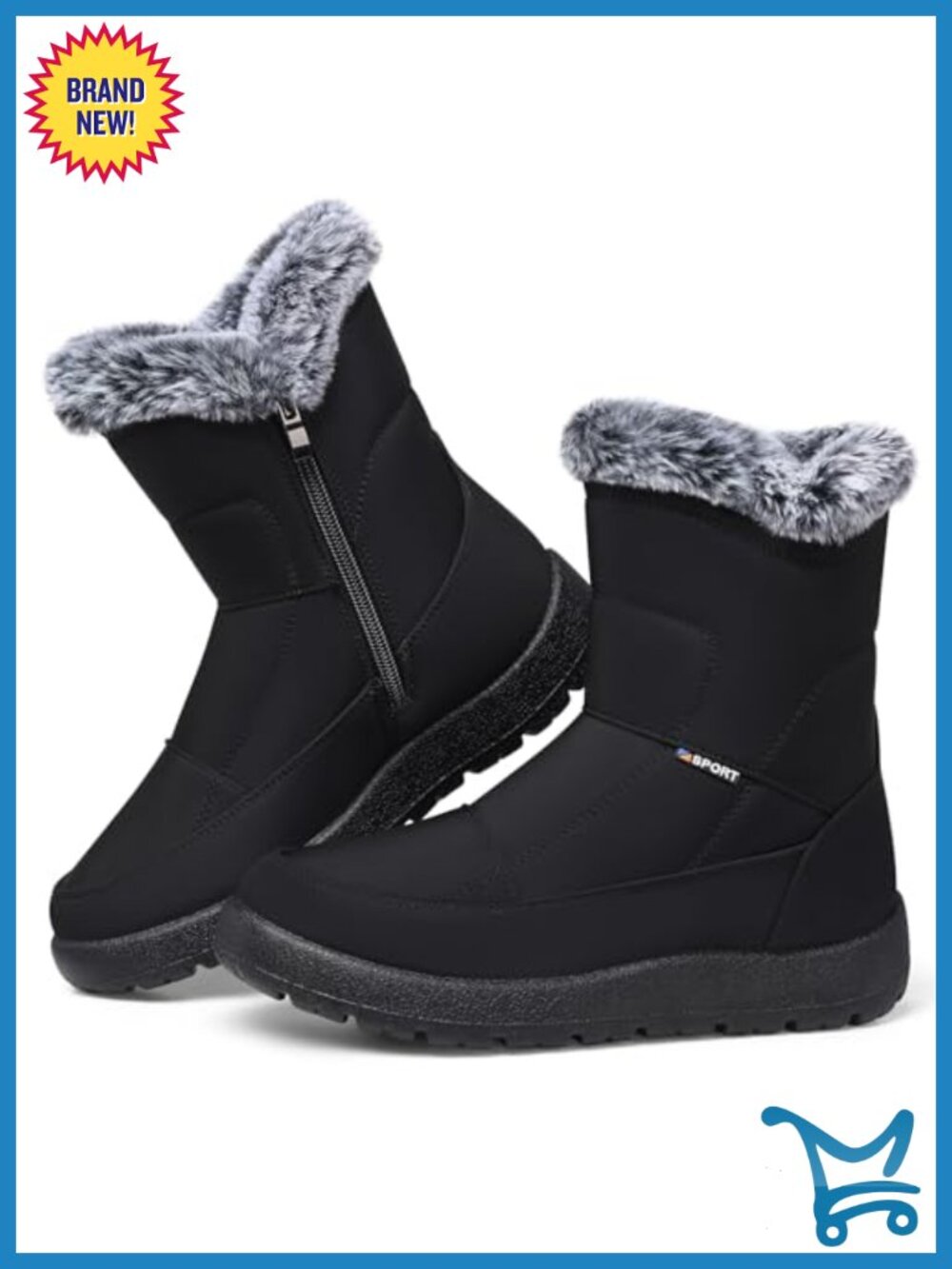 Waterproof Fur Lined Ankle Snow Boots with Side Zipper Anti-Slip